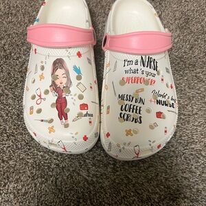 Playful White Slippers with Cartoon Design and Pink Trim